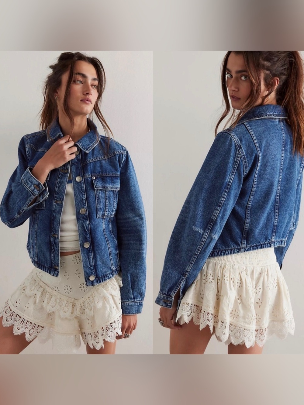 Free People asymmetrical dark wash jean denim jacket
